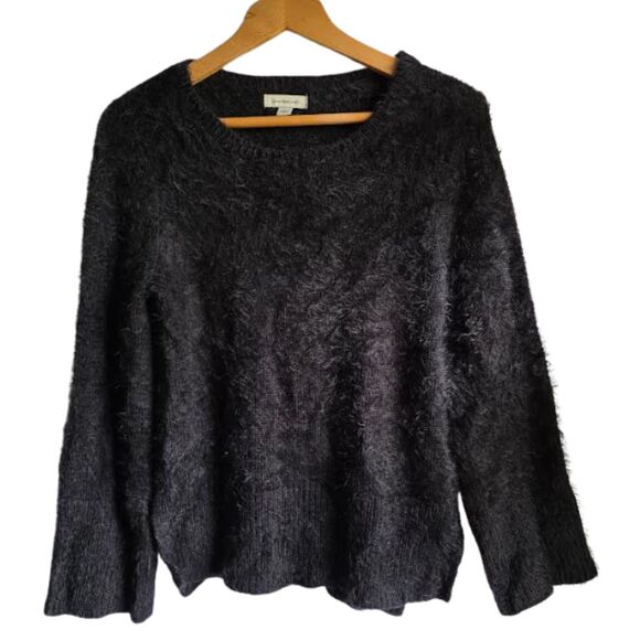 Calvin Klein Jeans Sweater Black Soft Fluffy Cozy Faux Fur Pullover Crewneck M - Picture 1 of 7